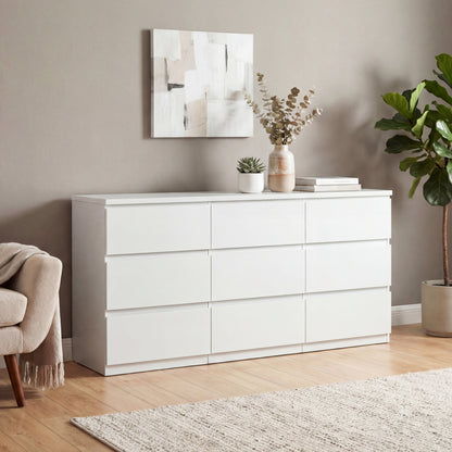 9 Drawer Dresser with No Handle Design, Modern White Matte Wood Dresser, Storage Chest of Drawers – Model W409P371352