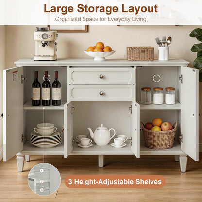 Sideboard Buffet Cabinet with Drawers and Storage Cabinets, Vintage Wooden Console Cabinet with Adjustable Shelves for Kitchen Living Room Entryway