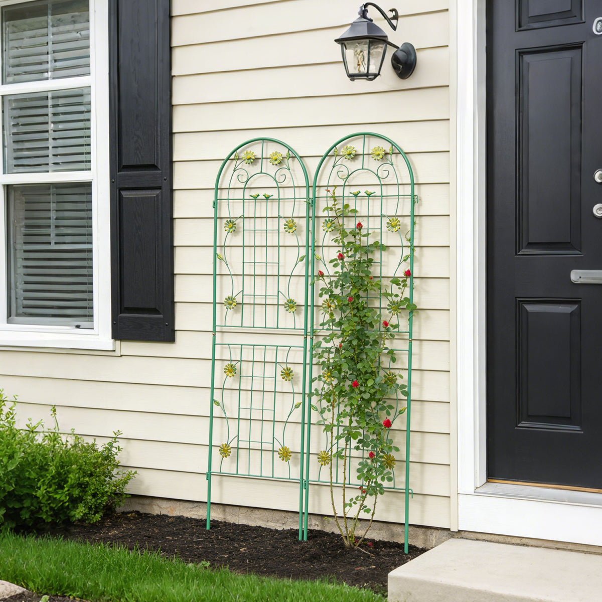 2 Pack Metal Garden Trellis 71' x 19.7' Rustproof Trellis for Climbing Plants Outdoor Flower Support Green