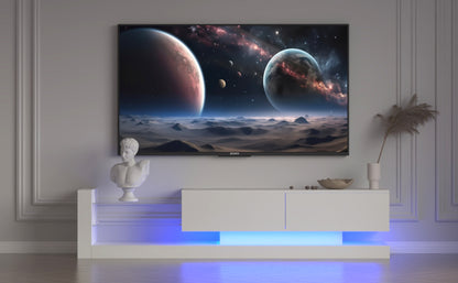 [New Update] LED TV Stand for 55 65 75 Inch TV, Modern Entertainment Center Equipped with Power Outlet, 50 60 70 Inch TV Console for Homes & Apartments, White