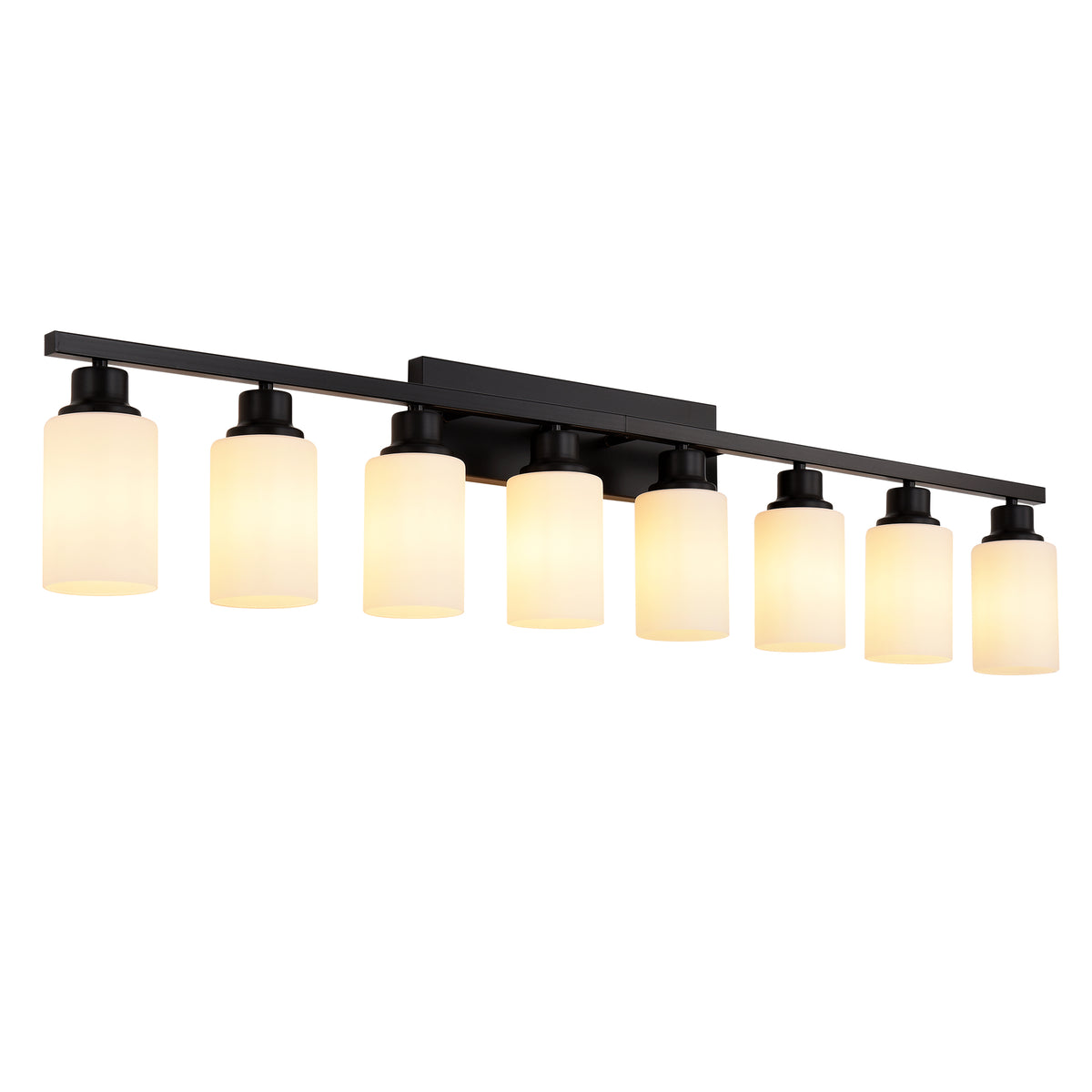 Wall Lamp 8-Light, Bathroom Vanity Light, Matte Black Bathroom Light Fixtures, Modern Wall Light with Glass Shade