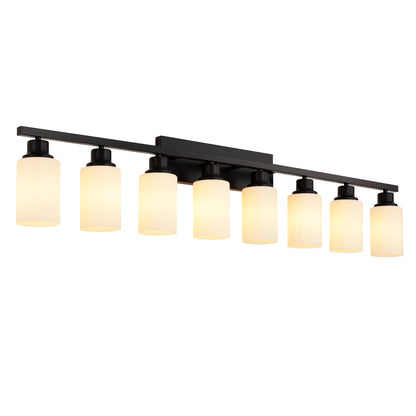 Wall Lamp 8-Light, Bathroom Vanity Light, Matte Black Bathroom Light Fixtures, Modern Wall Light with Glass Shade