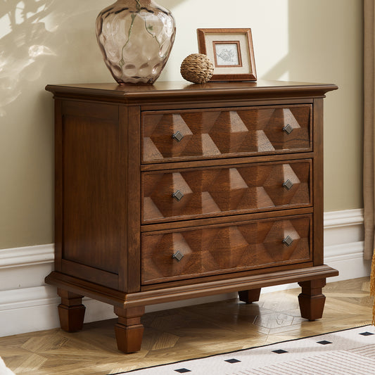 Farmhouse Nightstand with Charging Station, 3-Drawer Engineered Wood Storage Cabinet, Bedside Table for Bedroom