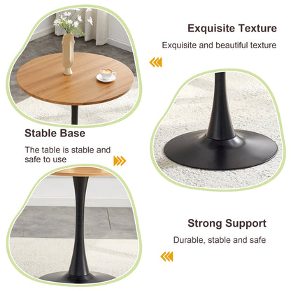 Round Dining Table, 31.5" Circle Tulip Table with Thickened Tabletop & Metal Pedestal, Mid Century Modern Bistro Table for Kitchen, Small Places, Living Room, Cafe (Faux Wood)W2920P405350