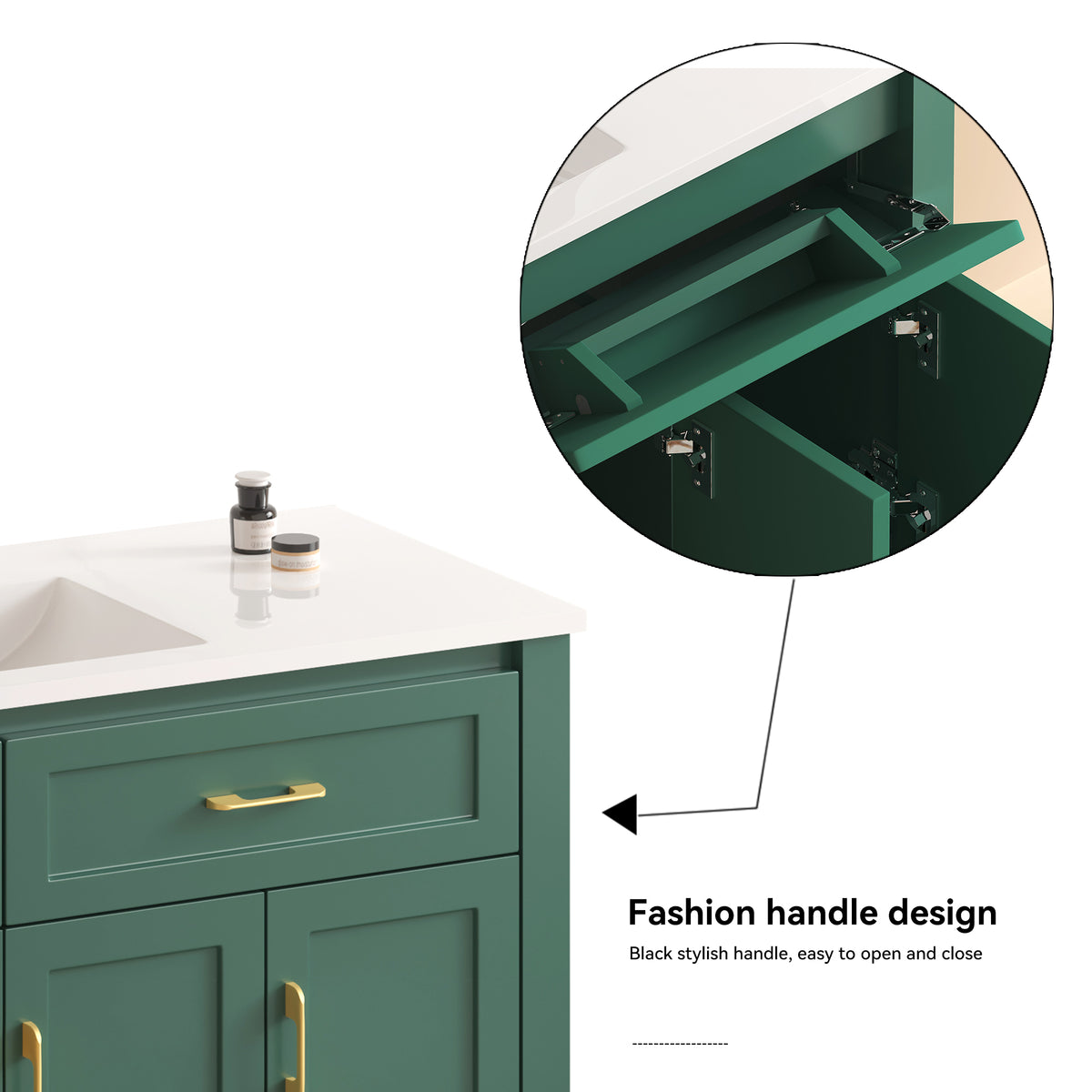 48" Green Bathroom Vanity with Resin sink Combo, Abundant Storage Cabinet -4 Soft close doors and 4 drawers