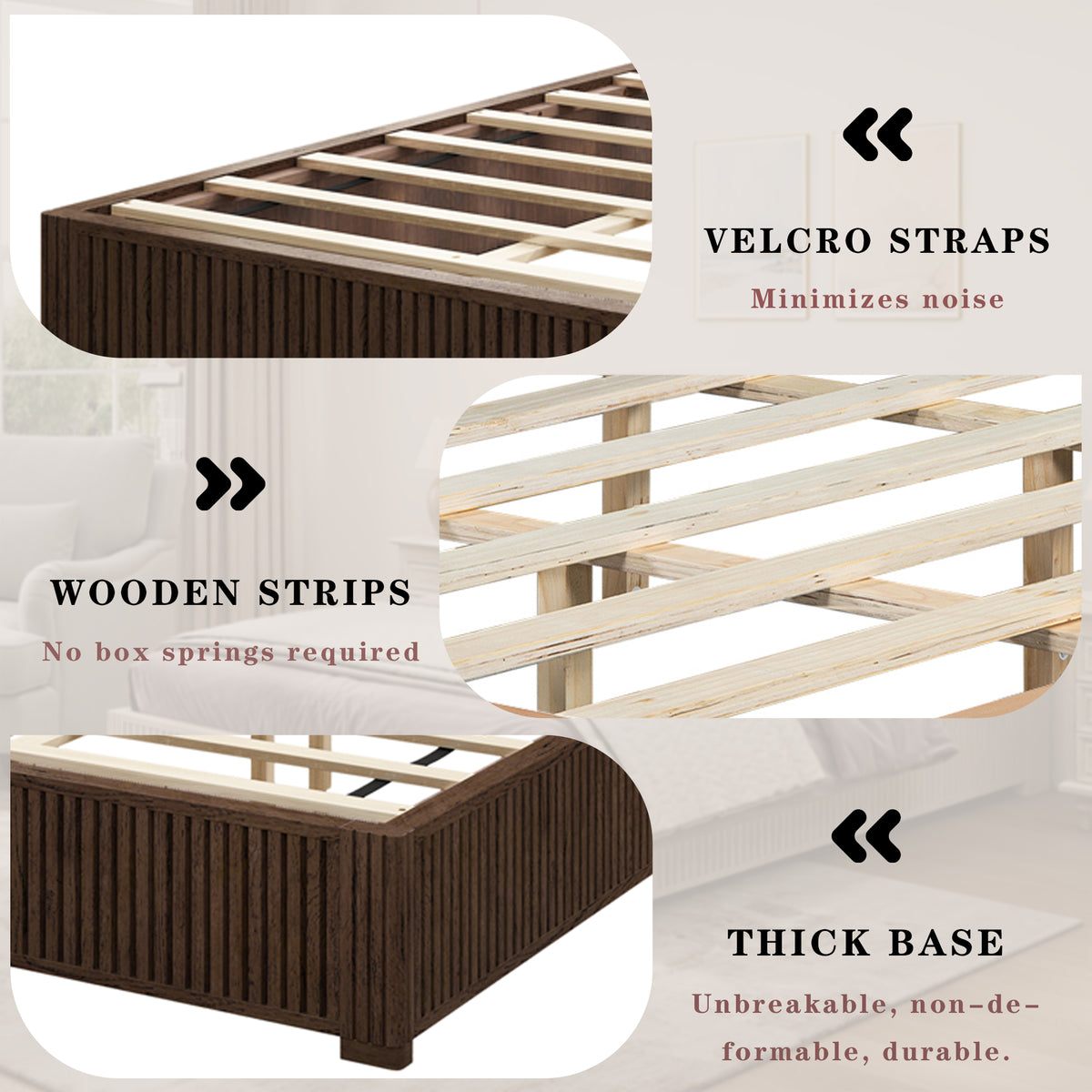 Solid Wood Platform Bed Frame with Headboard, No Box Spring Needed, Floor-standing bed, Easy Assembly, Queen Size, Walnut