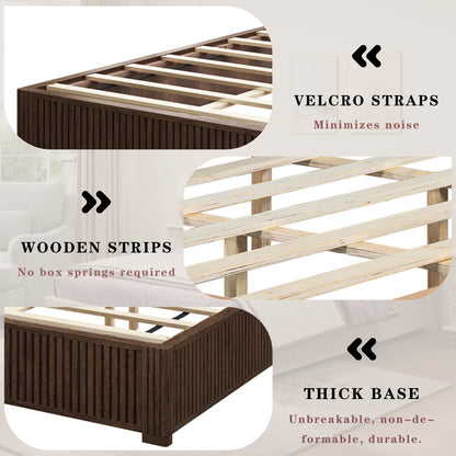 Solid Wood Platform Bed Frame with Headboard, No Box Spring Needed, Floor-standing bed, Easy Assembly, Queen Size, Walnut
