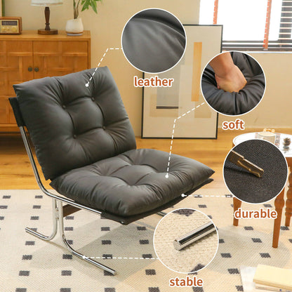 Leather Armchair, Modern Accent Chair High Back, Living Room Chairs with Metal Legs and Soft Padded, Sofa Chairs, Dining Room (Black-1pc)