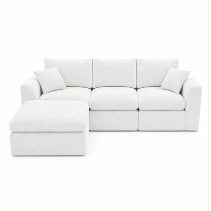Compressed Sectional Sofa with Full High Resilience Sponge, White Chenille Fabric Brings Cloud-Like Softness, Ideal Modular Couch for Modern Family Living Room & Bedroom