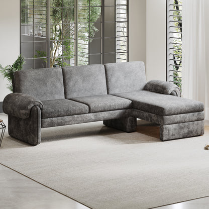 94.1' Convertible Futon Sofa Bed Futon Sofa Couch with an Adjustable Backrest, a Reversible Chaise Lounge and Two Removable Armrest Pillows for Living Room, 
Gray