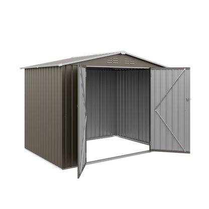 8*6 FTOutdoor Metal Storage Shed, Galvanized Steel Panel Tool House with Lockable Double Door & Built-in Vents for Backyard Garden Equipment Storage Olive Grey(7.84*5.71 FT)