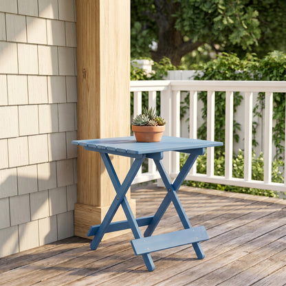 Folding Square Table Patio Outdoor solid wood Table for Backyard, Balcony, Portable Design Space-Saving Blue Color