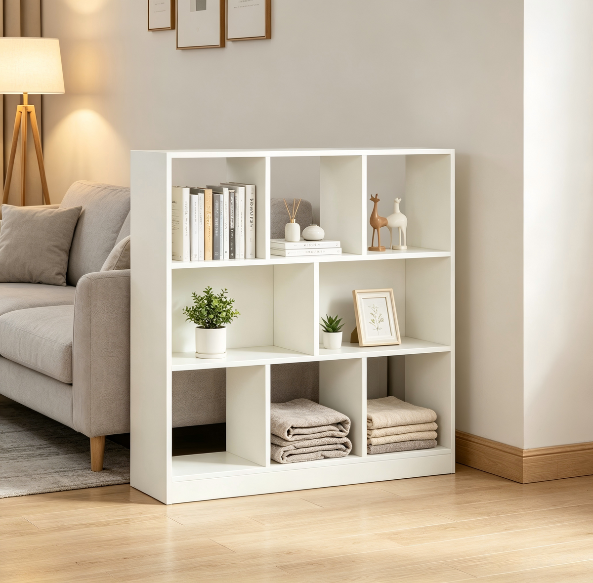 Eight layer simple household white bookshelf