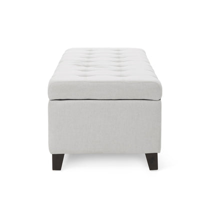 Upholstered Storage Ottoman Bench, Entryway Bench, End of Bed Bench, Ottoman Foot Rest, Light Grey, 300lbs