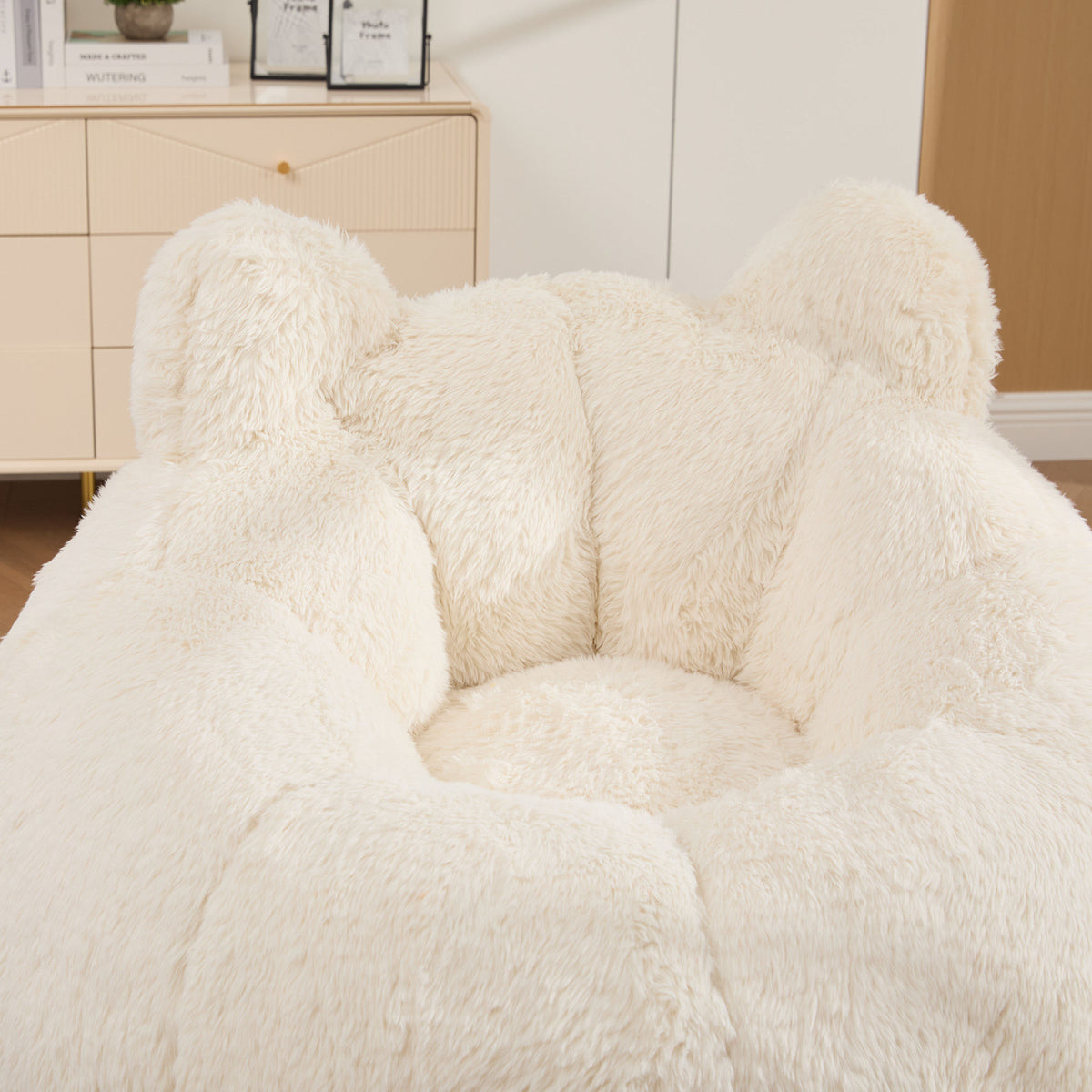 41.7'' W Boneless Single Sofa, Faux Fur Large Bean Bag, Cat Shaped with Tail Pillow Fluffy Beanbag, Comfy Accent Floor Chair for Reading, Gaming Nap Lounge in Living Room Bedroom Dorm Apartment, Beige