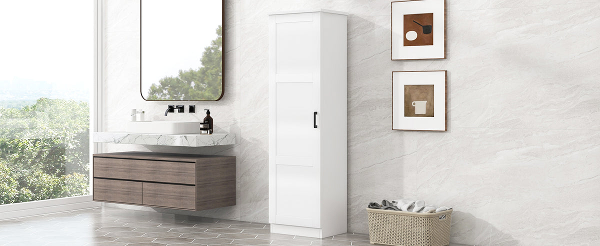 Storage Cabinet with One Door for Bathroom, Office, Adjustable Shelf, MDF Board, White