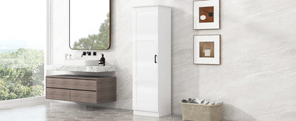Storage Cabinet with One Door for Bathroom, Office, Adjustable Shelf, MDF Board, White