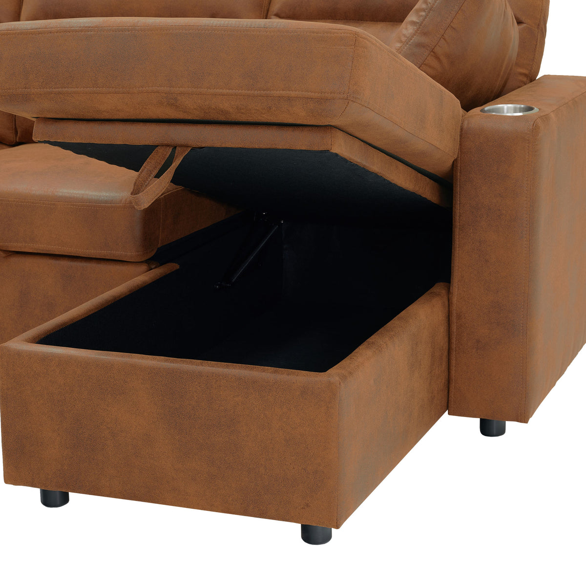 Convertible U-Shaped Sectional Sofa Bed with Double Storage Chaises, Pull-Out Sleeper, Cup Holders, and Lumbar Pillows