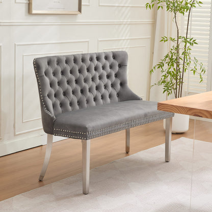 Velvet Double Dining Loveseat Bench, Kitchen & Dining Seating, 2-Seat Tufted Bench w/Handmade Buttons, Wing Back