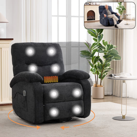 Hot massage manual lounge chair, with rocker arms and rotating fabric, with cup bucket, black