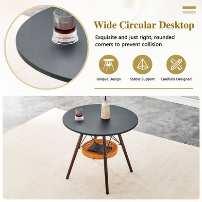 31.5-inch diameter circular dining table, black MDF vacuum formed tabletop, walnut solid wood legs