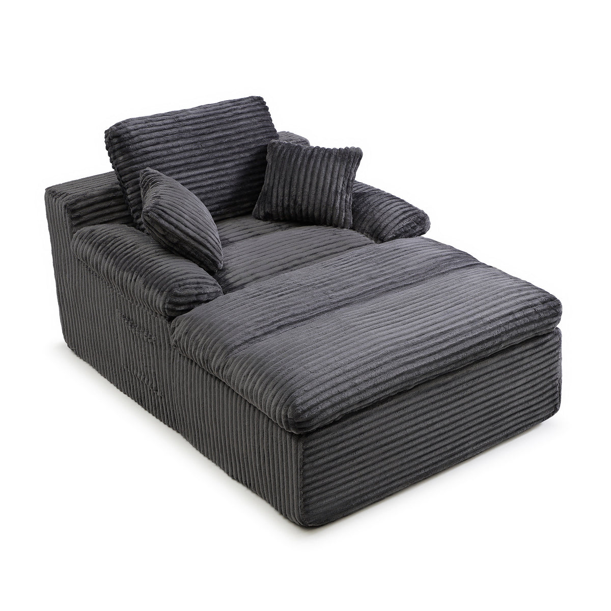 Chaise Lounge Chair Indoor, Oversized Boneless Couch,No Assembly, Wide Armrests, Dual-Layer Cushion, Cloud Reading Chair for Living Room Bedroom Apartment, Corduroy Grey