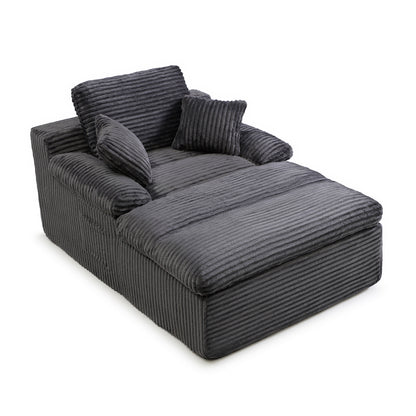 Chaise Lounge Chair Indoor, Oversized Boneless Couch,No Assembly, Wide Armrests, Dual-Layer Cushion, Cloud Reading Chair for Living Room Bedroom Apartment, Corduroy Grey