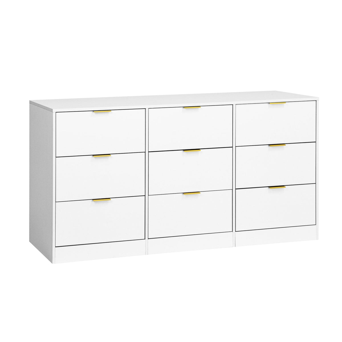 White 9 Drawer Dresser, 63" Large Deep Chest of Drawers, Wooden Dresser Storage Cabinet with 9 Drawers, Long Dressers – Model W409S00015