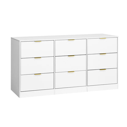 White 9 Drawer Dresser, 63" Large Deep Chest of Drawers, Wooden Dresser Storage Cabinet with 9 Drawers, Long Dressers – Model W409S00015