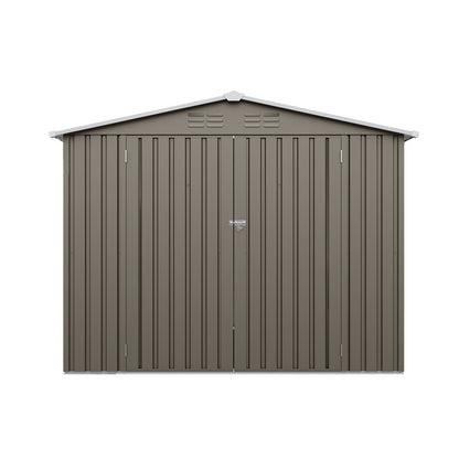 8*6 FTOutdoor Metal Storage Shed, Galvanized Steel Panel Tool House with Lockable Double Door & Built-in Vents for Backyard Garden Equipment Storage Olive Grey(7.84*5.71 FT)