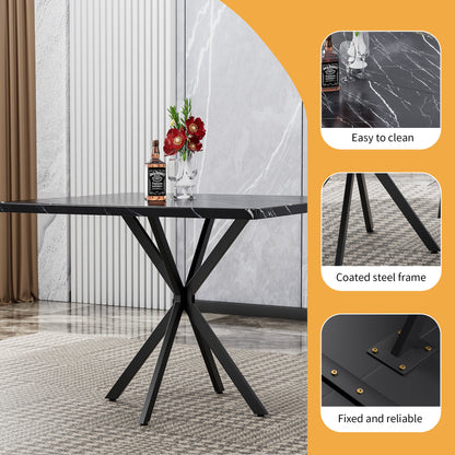 Square Dining Table Set, Mid Century Modern Square Dining Table for 4 Person, Faux Marble Tabletop, Iron Legs, Coffee Table, Save Space