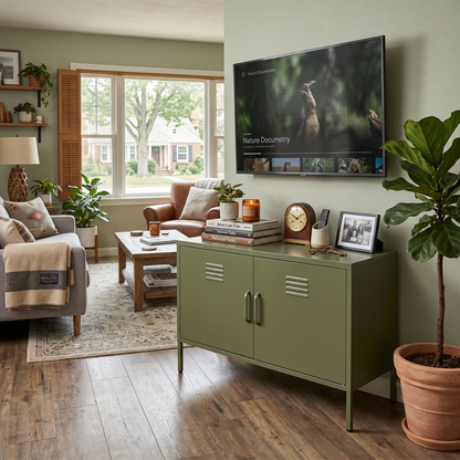 A multi-functional metal storage cabinet with a height of 25.2 inches