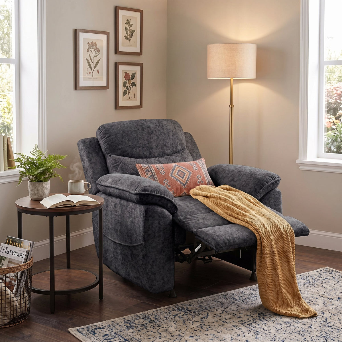 Thick Padded Single Accent Sofa Chair with Armrests, Comfort Indoor Lazy Lounge Chair for Living Room Bedroom Home
