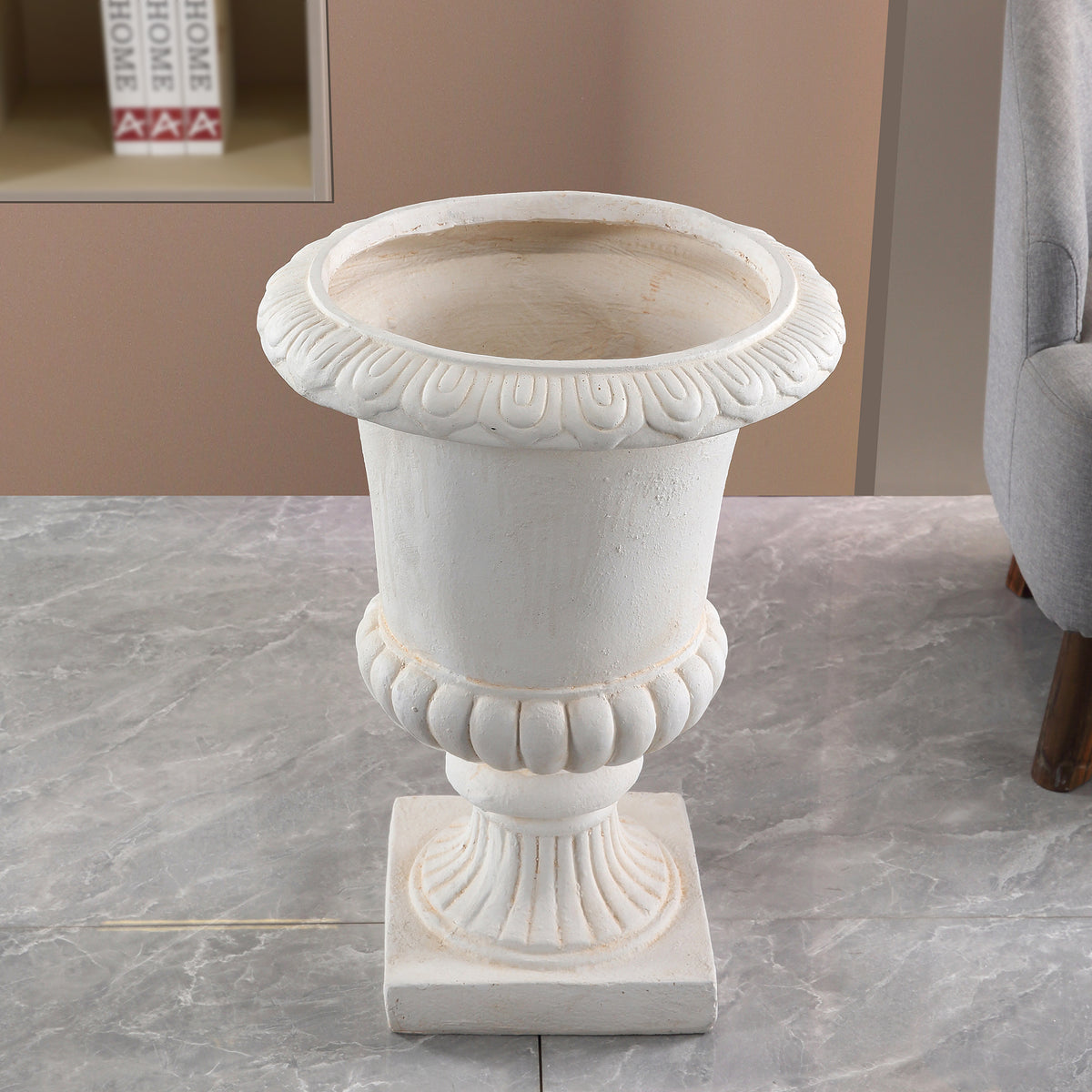 Classical Urn Shaped Planter Pot, MgO Faux Stone Decorative Flower Vase, Indoor & Outdoor Plant Container for Garden Patio Yard, Top Dia 16.93" x H 23.62"