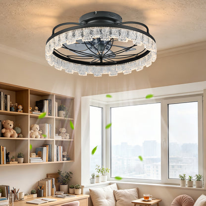 Rustic Black Ceiling Fan with Light, Farmhouse Flower Caged Ceiling Fan with Remote, LED Low Profile Ceiling Light for Bedroom Kitchen Living Room