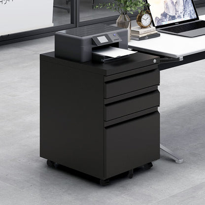 [Installation required] 3-drawer mobile filing cabinet with lock, office storage filing cabinet of legal/letter size, metal filing cabinet to be Installation required (black)