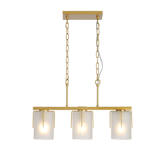 Modern Gold 3-Light Linear Chandelier, E26 Base, Adjustable Height Pendant Light with Milky White Frosted Glass Shades, Industrial Kitchen Island Lighting for Dining Room, Hallway, Entryway