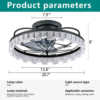 Rustic Black Ceiling Fan with Light, Farmhouse Flower Caged Ceiling Fan with Remote, LED Low Profile Ceiling Light for Bedroom Kitchen Living Room