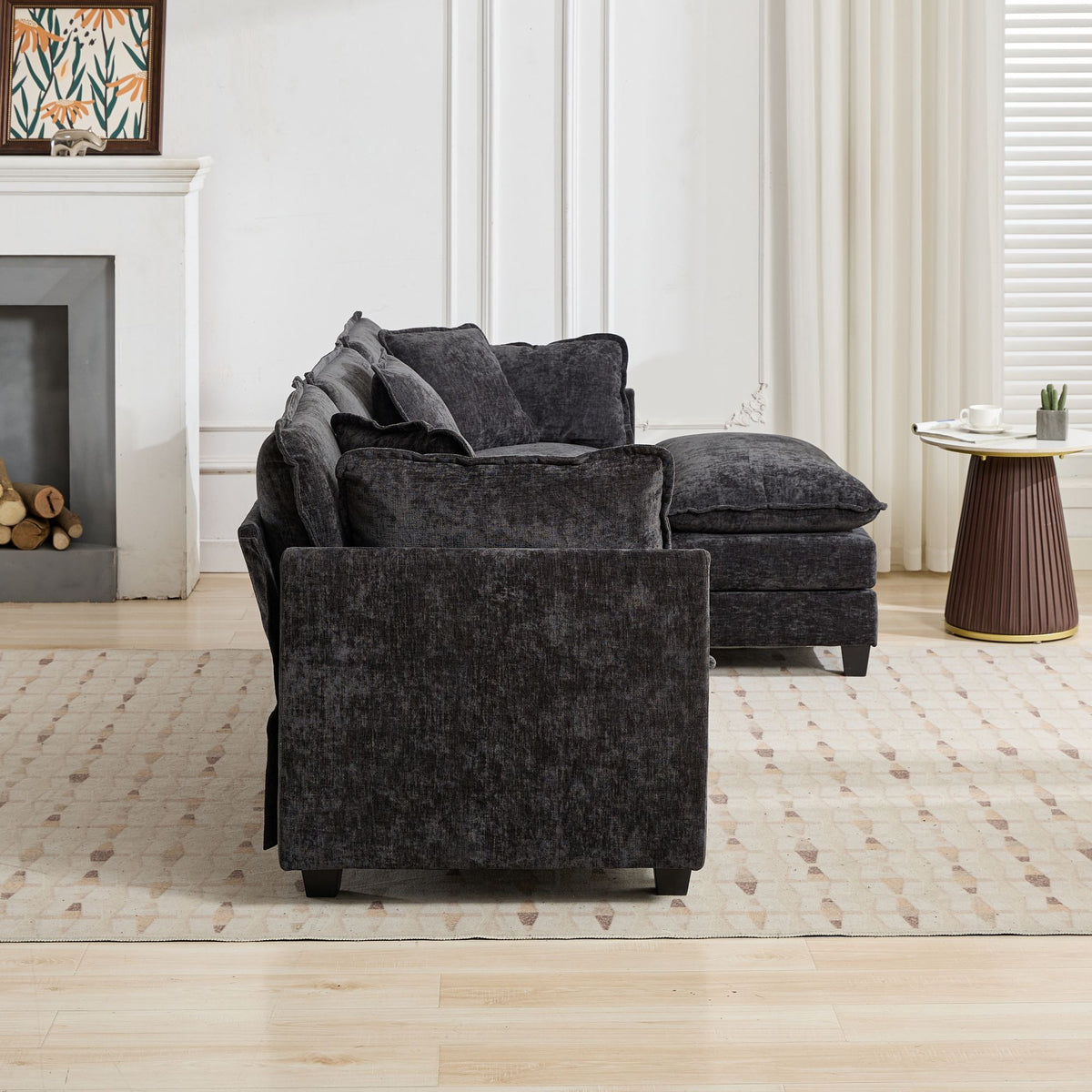 Cloud Sofa 3 Seats (Ottoman is not included), Modern Sectional Couch, Comfy Double Layer Upholstered Seat Cushion – Black