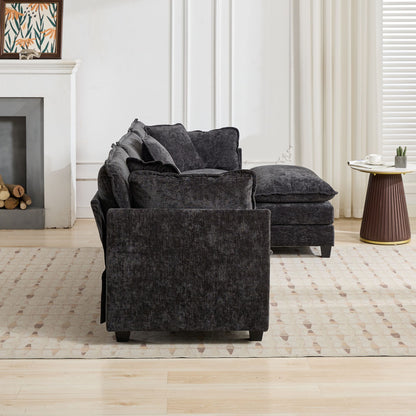 Cloud Sofa 3 Seats (Ottoman is not included), Modern Sectional Couch, Comfy Double Layer Upholstered Seat Cushion – Black
