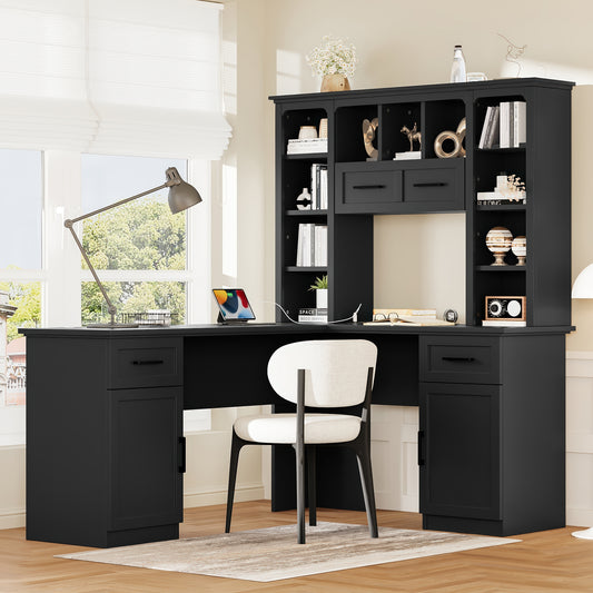 L-shaped computer desk with 2 cabinets and 2 drawers underneath the table