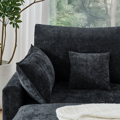 132' Cloud Modular Sectional Sofa, Deep Seat U Shaped Couch with Ottoman, Chenille Upholstered Sofa with Chaise, Plush Cushions, 6 Seat Modern Comfy Couch for Living Room & Apartment, Black