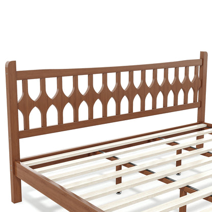 King Size Bamboo Platform Bed with Diamond-shaped headboard, Solid Bamboo-made Bed Frame with Support Slats, for Bedroom, Guest Rooms, Brown
