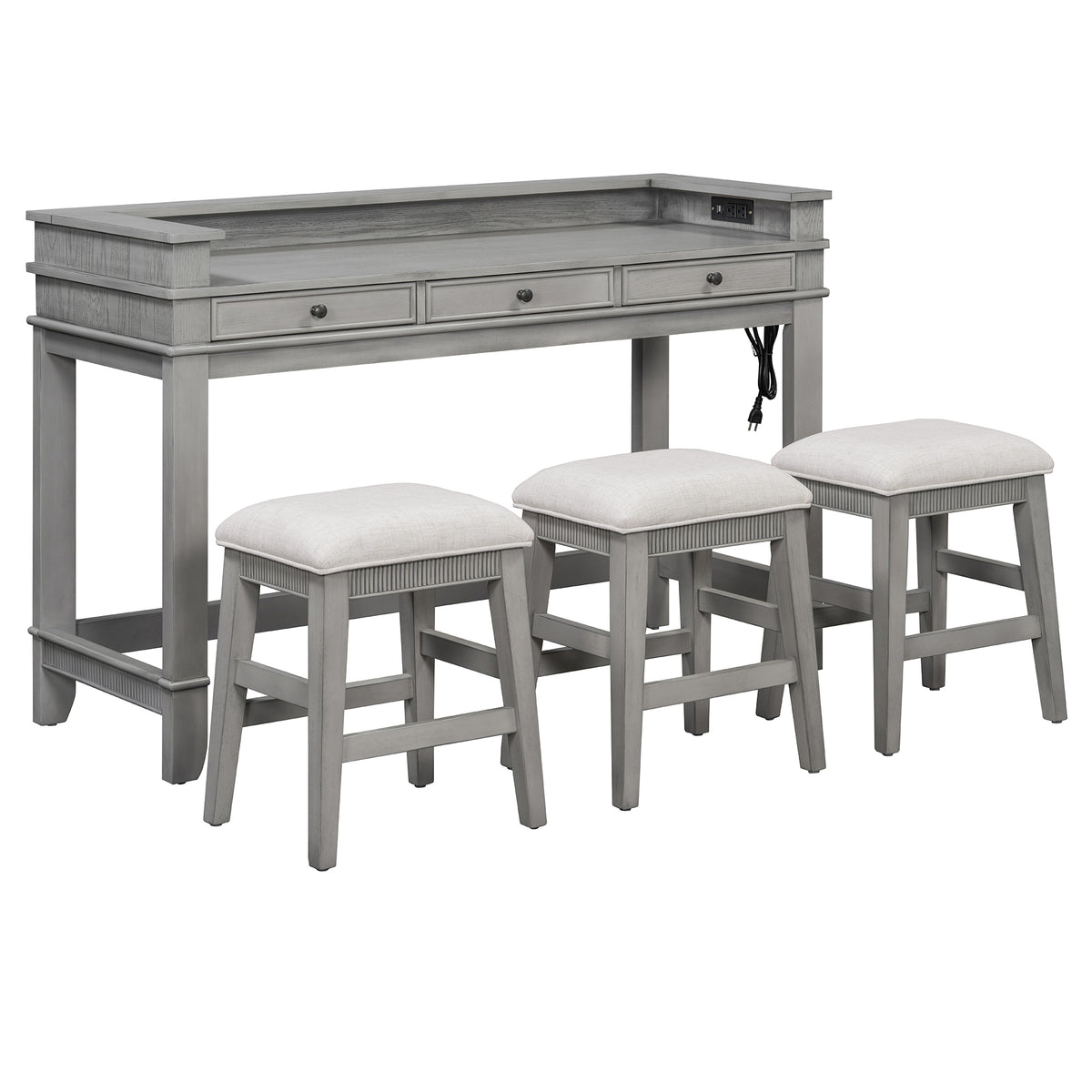 TREXM 4-Piece Dining Table Set for 3, Retro Kitchen Table and Chairs Set with 3 Storage Drawers, Ideal - Light Grey
