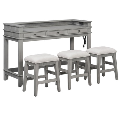 TREXM 4-Piece Dining Table Set for 3, Retro Kitchen Table and Chairs Set with 3 Storage Drawers, Ideal - Light Grey