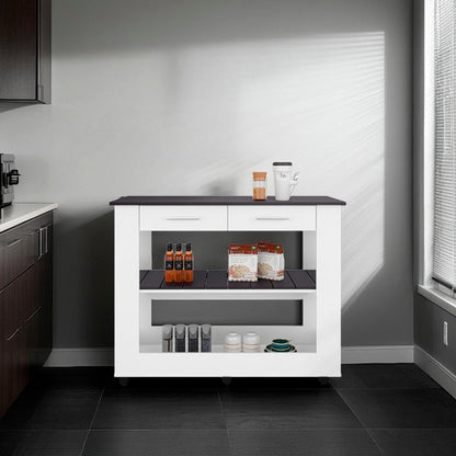 Kitchen island  with Open Storage and 3 Shelves, White