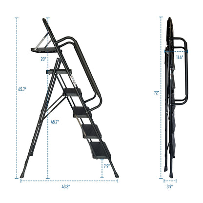 Step Ladder, Folding Step Stool with Wide Anti-Slip Pedal, Sturdy Steel Ladder, Convenient Handrail, Lightweight, Portable Steel Step Stool