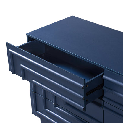 Mid Century 6-Drawer Dresser for Bedroom, 57.2" Wide Modern Push-to-Open Chest of Drawers, TV Stand for Living Room, Thickened Base,Vanity Desk, Drawers Organizer Furniture, Hallway,Deep Sea Blue