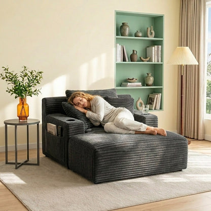 47.24 Inch Wide Chaise Lounge Chair Indoor, Oversized Flannel Upholstered Boneless Sofa Bed, Deep Seat Sleeper Couch Reading Chairs, Cloud Sofas Couches for Living Room, No Assembly Required (Gray)