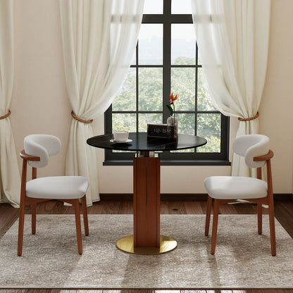 Φ85cm Round Slate Dining table, 12mm Black Desktop, Walnut Column, 2 - Person Kitchen Table for Small Space, 150lbs Weight Capacity(Only the Negotiation Table)